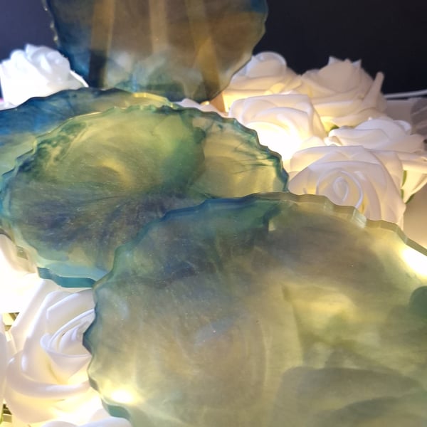 Gilded Teal and Gold Resin Coaster Set