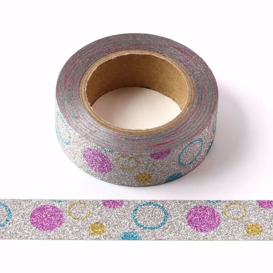 Silver Glitter Bubble Washi Tape Decorative Tape 15mm x 10 Meters Eco Friendly B