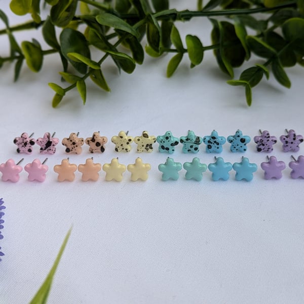 Handmade Polymer Clay Flower Stud Earrings, Unique Hand Painted Designs