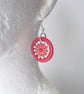 Earrings, Drop or Dangle, Beaded Dorset Buttons, Coral Peach Cotton Thread - Image 5