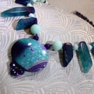 Chunky Semi-Precious Necklace, Semi-Precious Chunky Blue Purple Necklace FN2