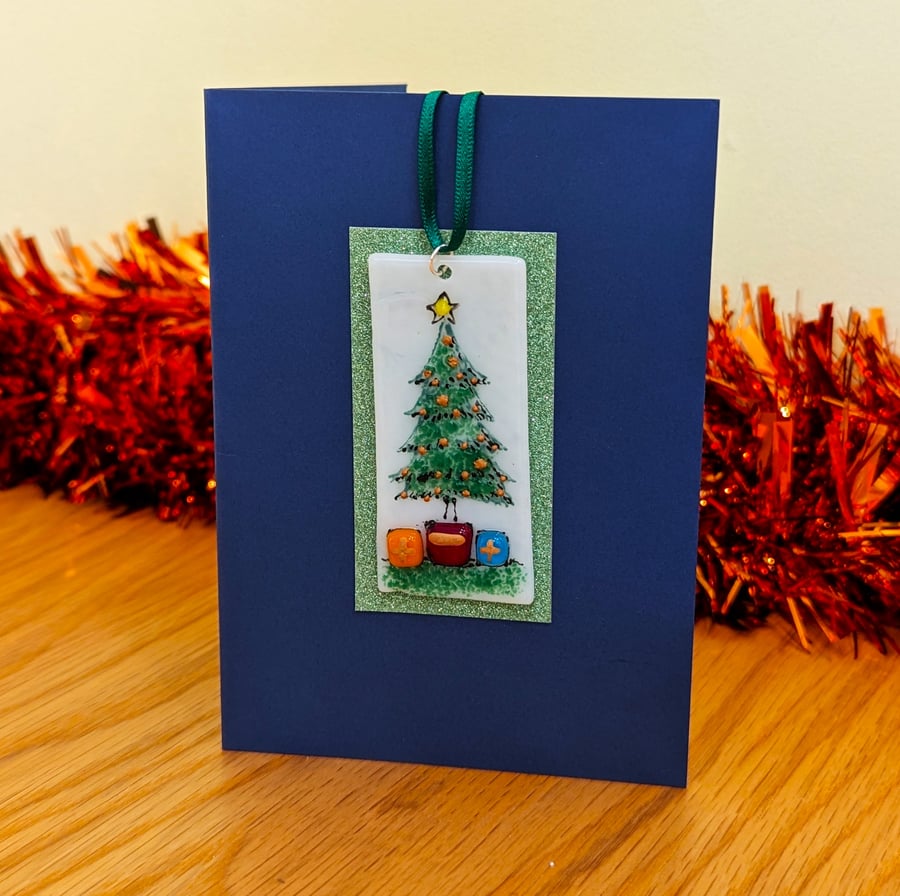 Fused Glass Christmas Tree Keepsake Decoration Hanger Card