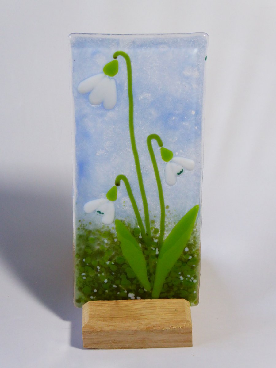 Fused Glass Snowdrop Standing Art