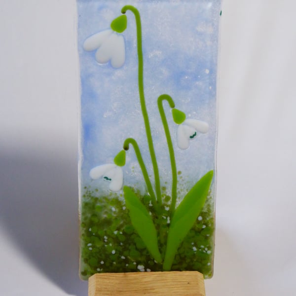 Fused Glass Snowdrop Standing Art
