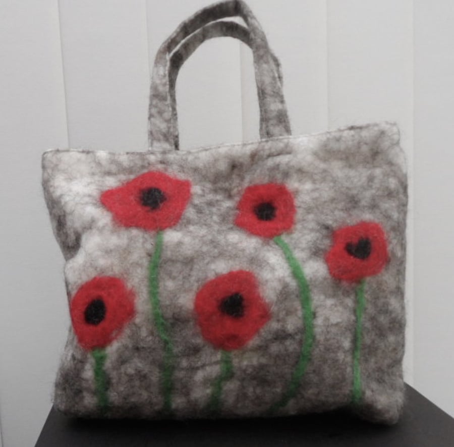 Felted Handbag with poppy detail