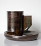 Tall Espresso Coffee Cup and Saucer - Brown Black