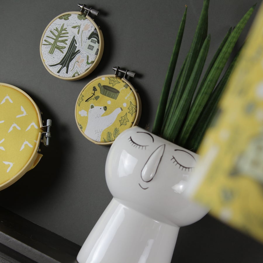 Yellow Bear Fabric in Hoop