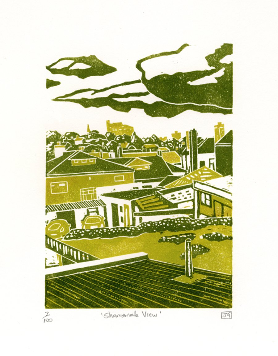 Sharrow Vale View linocut print