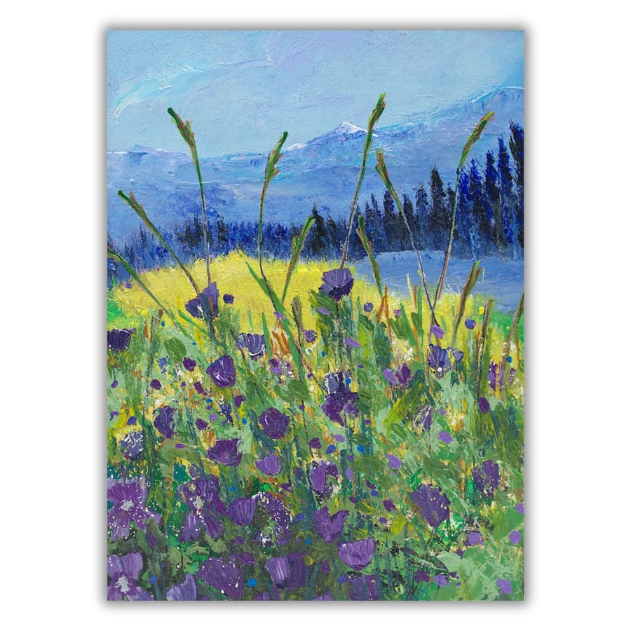 A mounted acrylic painting - Scottish landscape - wildflowers - original art