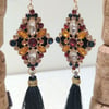 Sparkle embellishment black tassle clip on earrings