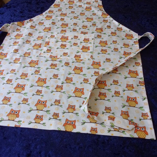 Cream Child's Apron with Owls