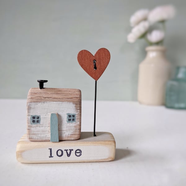 Little Wooden Handmade House and Base in a Bag - love 