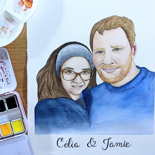 Portrait Painting Commission Watercolour Hand Painted A4 Art