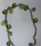 Handmade Green Glass Leaf & Heart Charm Chain Necklace