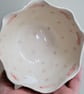 Ceramic bowl wth pink dots spots and ribbon handmade fluted scalloped dish.  - Image 4