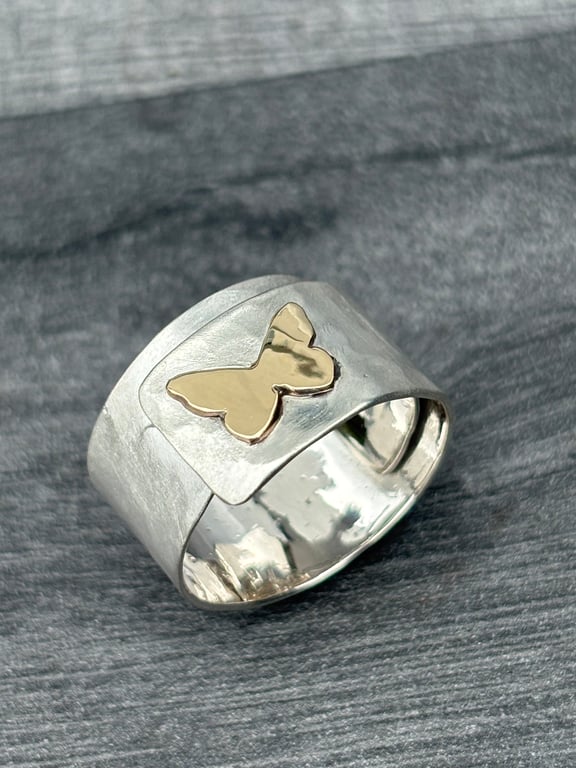 Butterfly Adjustable Ring, hammered silver ring, wrap over ring, gift for her,