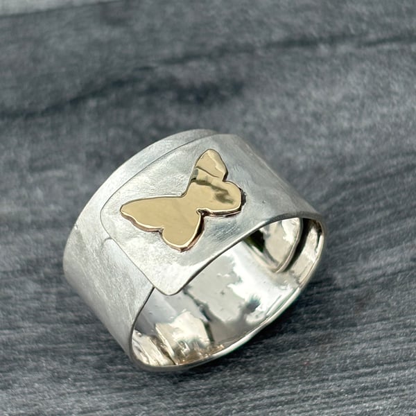 Butterfly Adjustable Ring, hammered silver ring, wrap over ring, gift for her,