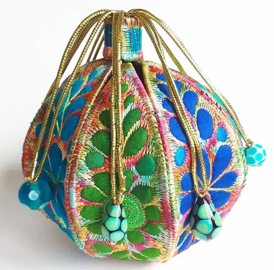 Textile Treasure Pod Free Machine Embroidery Vibrant Colourful Blues and Greens