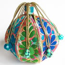 Textile Treasure Pod Free Machine Embroidery Vibrant Colourful Blues and Greens
