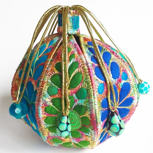 Textile Treasure Pod Free Machine Embroidery Vibrant Colourful Blues and Greens