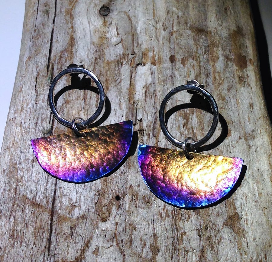 Sterling Silver and Coloured Titanium Earrings - UK Free Post