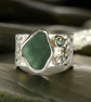 Silver Ring With Sea Glass Diamond And Green Sapphire - Image 3