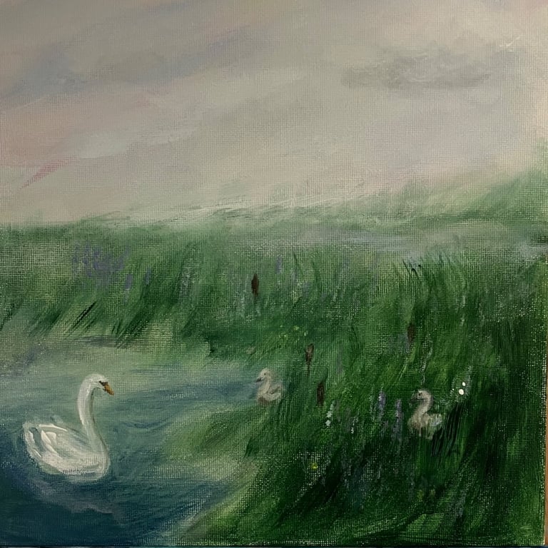 Hand painted original swan lake painting direct from artist