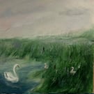 Hand painted original swan lake painting direct from artist