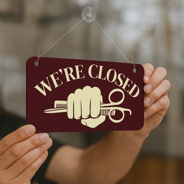 Barbershop Open Closed Sign – Scissors & Fist Design: Acrylic Hanging Sign 