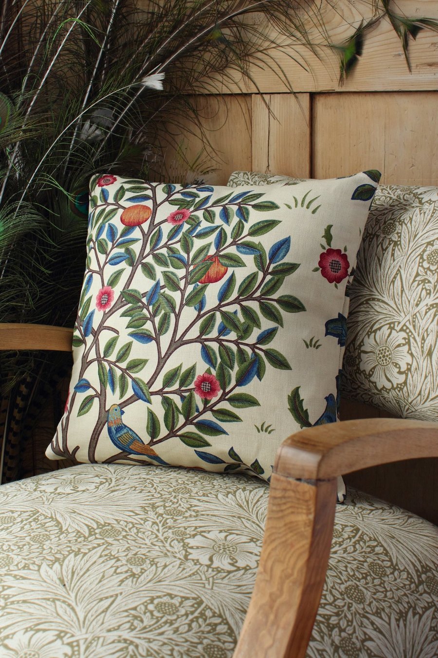 William Morris Velvet Cushion Cover Kelmscott Tree Wine Woad