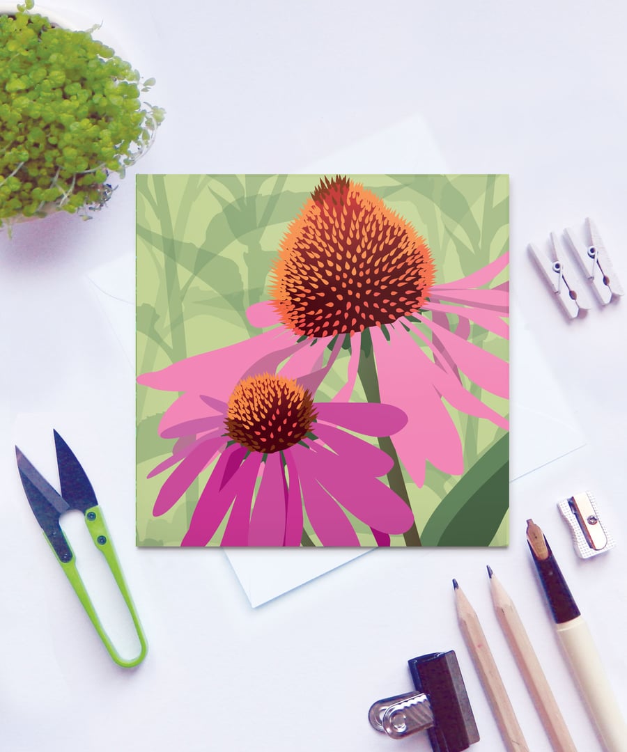 Pink Echinacea Card - Cone flower, birthday, summer