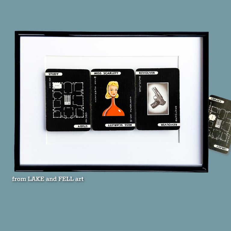 Original Vintage Cluedo game card artwork, pick your cards, FRAMED