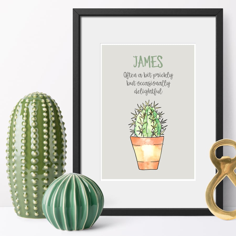 Personalised Cactus Print, anniversary or Valentine's gift for him