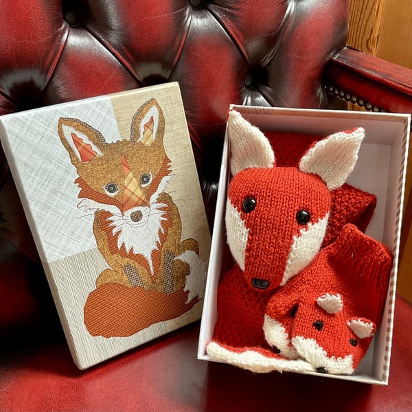 Child’s fox scarf and mittens set hand knitted