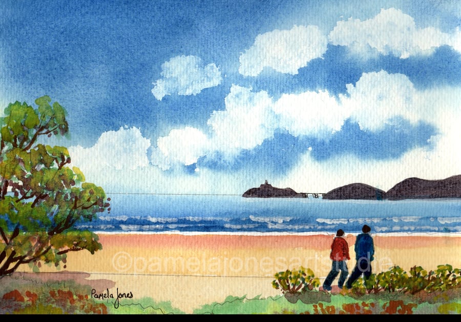 A Walk at Swansea Bay, South Wales, Original Watercolour, in 14 x 11 Mount