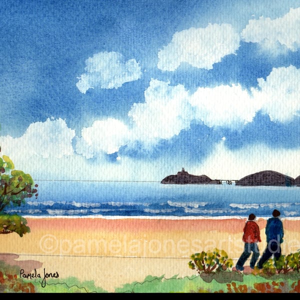 A Walk at Swansea Bay, South Wales, Original Watercolour, in 14 x 11 Mount