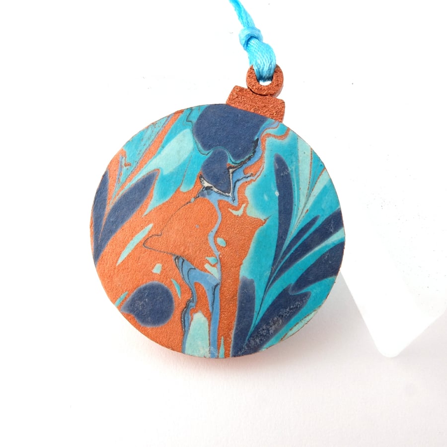 Marbled paper Christmas bauble hanging decoration ornament