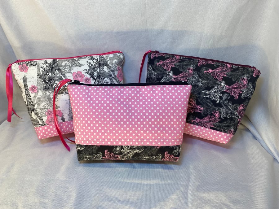 Birthday Gift, a Girly, Make-up Bag in Pink and Black 