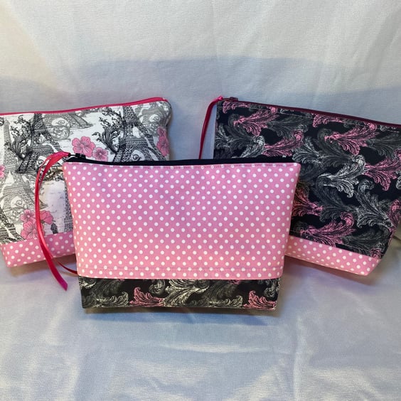 Birthday Gift, a Girly, Make-up Bag in Pink and Black 