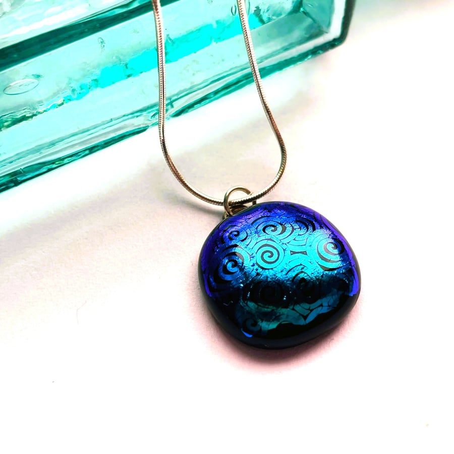 Peacock Blue Swirl Dichroic Glass Pendant