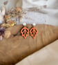 Autumn Minimalist Cutout Metallic Orange Polymer Clay Leaf Earrings - Image 8