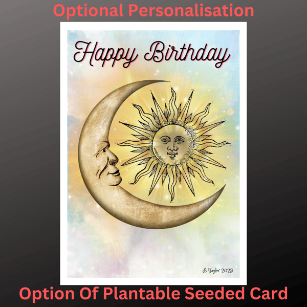 Celestial Happy Birthday Card Personalised Seeded Opt Fantasy Wiccan Pagan