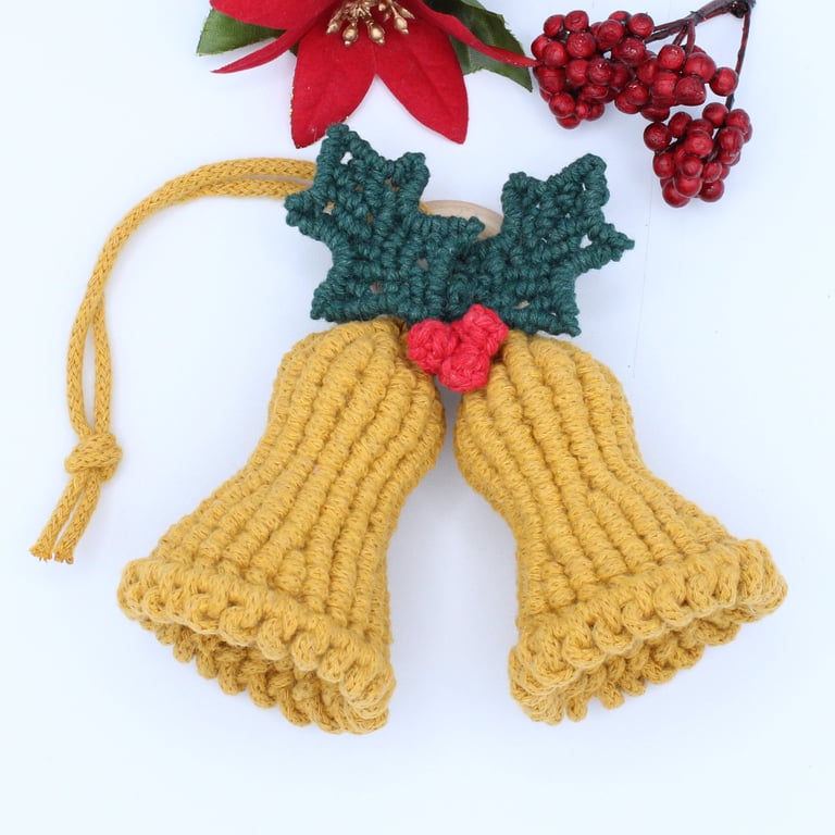 Macrame Christmas Bells, hanging bell decoration