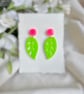 Neon Acrylic Monstera Leaf Statement Earrings - Hot Pink and Fluorescent Green T