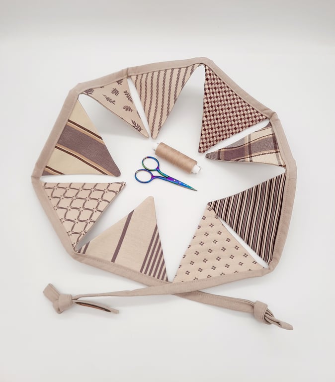 Mauve and taupe 80" mini bunting, free uk delivery.  