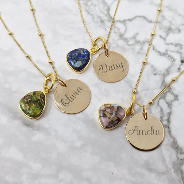 18ct Gold Vermeil Plated Birthstone Name Necklace, Personalised Birthstone Jewel
