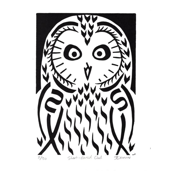 Short-eared Owl black and white linocut (edition of 30)