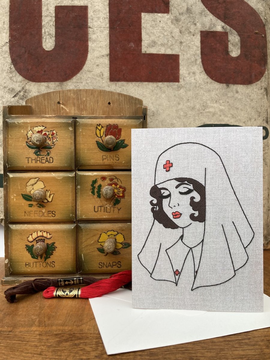 WW1 Nurse Tattoo Embroidery Art Blank Greetings Card