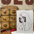 WW1 Nurse Tattoo Embroidery Art Blank Greetings Card