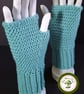 Fingerless Mittens in Cyan. Anti-Pilling. Handmade Crochet. Fingerless Gloves. - Image 4